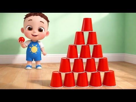 Color Changing Ball Hits Cup Stack! Fun Kids Cartoon | Learn Colors Game 🎨