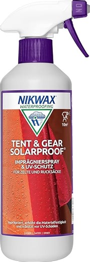 Nikwax Tent & Gear SolarProof Spray-On 500ml Imprägniermittel – UV-Schutz und Imprägniermittel für synthetische Campingzelte, Gartenpavillons, Markisen u.a.