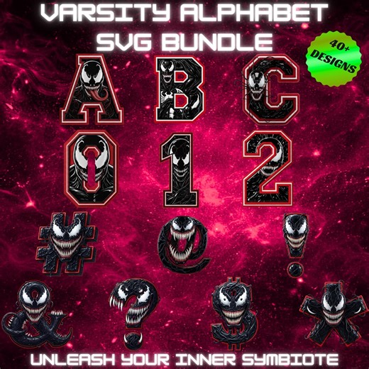 Symbiote Varsity Font SVG – Monster Alphabet, Numbers, Symbols (PNG & Vector Files) - Etsy