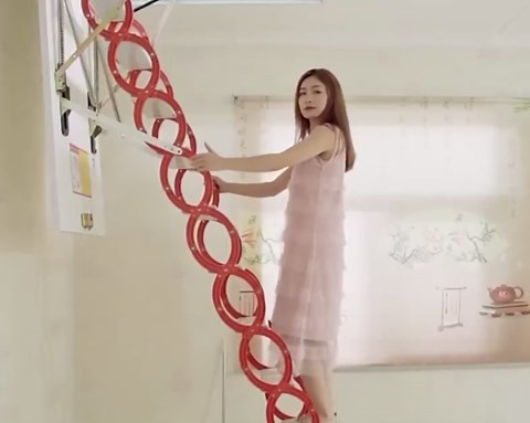 12 Steps Attic Ladder, Ceiling Pull Down Loft Steps Folding Stairs, 9.5-10.1Ft Height Aluminum Alloy Narrow Attic Extension Ladder w/Armrests for Basements Warehouses (12, Orangee-White)