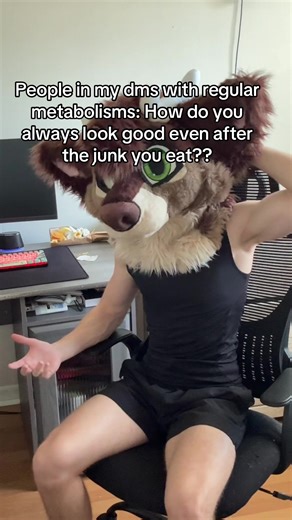 In all seriousness, I do eat what I should to gain muscle but I also do eat WHATEVER I want. So I look somewhat fit because of working out and my fast metabolism😅 #gymfur #fastmetabolism #fyp #furryfandom #furry