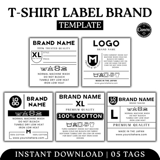 Editable Clothing Label Tag Template Canva, T Shirt Brand Care Label Set With Wash Symbols, 5x Printable Garment Tags Digital Download - Etsy