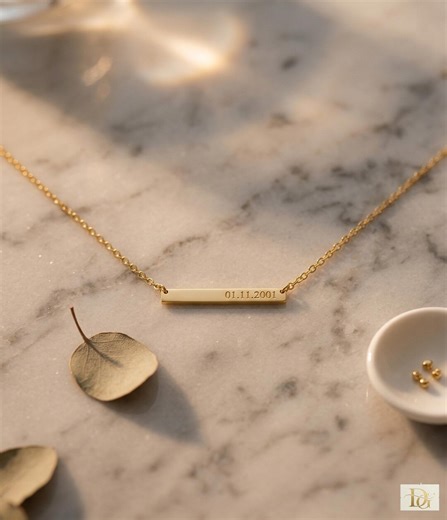 Personalized Gold Bar Necklace, Custom Engraved Name, Roman Date, Minimalist Jewelry - Etsy