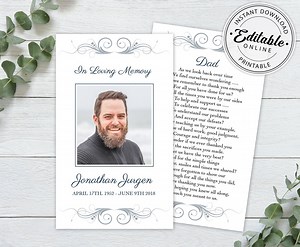 Editable Funeral Prayer Card Template, Printable Memorial Prayer Card Template, Funeral Prayer Card, Catholic Mass Card - Etsy