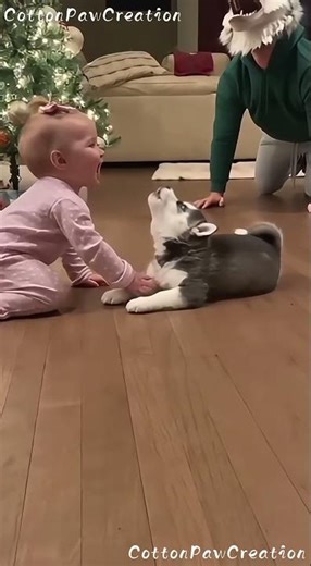 The Most Adorable Howling Trio — Dad, Baby, and Puppy 🐺🐶👶🎄😂