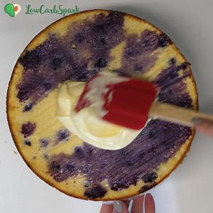 Super moist keto blueberry cake topped with lemon cream cheese frosting 🤍 Refreshing, easy to make, and always a hit! | Low Carb Spark