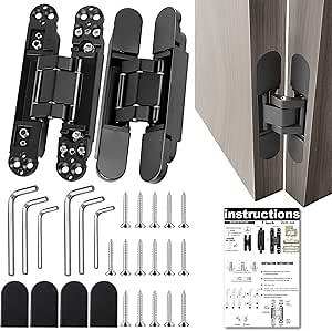 Pacify 2 Set 7Inches Hidden Door Hinges, Heavy Duty Concealed Hinges Adjustable 180 Degree 3D Invisible Door Hinges with Capacity up to 177lb