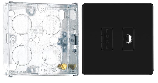 BG Screwless Matt Black Unswitched 13A Fused Spur & Flex Outlet FFB55 with 25mm Steel Back Box