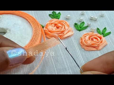 Hand embroidery ribbon rose design|hand embroidery for beginners
