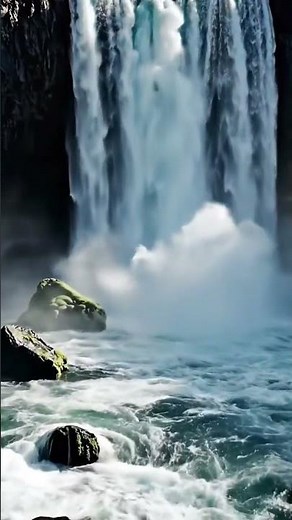 Powerful Mountain Waterfall 🌊 | Fast Flowing Water & Mist | Relaxing Nature Scene #natureshorts #ai
