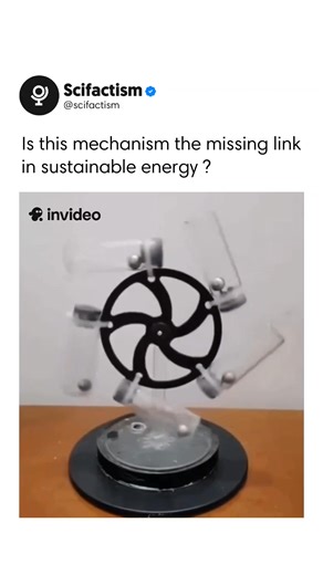 Scifactism on Instagram: "This gravitational–inertial model shows how motion can be created through controlled mass displacement. Each rotor blade contains a sealed chamber filled with liquid and free-moving balls. When the rotor begins to spin, gravity and centrifugal force redistribute the internal mass in uneven ways. This shifting weight creates an asymmetric moment, allowing the rotor to continue rotating as long as energy is supplied. The system fully adheres to the law of conservation of 