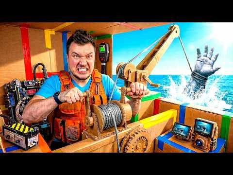I Built A Floating Cardboard Boat! To Capture The Hand Sea Monster! I Was Bit…