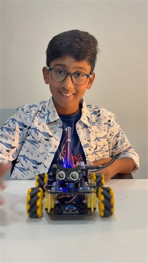Smaran's World_Official on Instagram: "Remote control toys are OLD school! Why just play when you can build your own robotic car and control it using a smartphone or your own code? 🚗📱 This DIY robotic car kit comes with Mecanum wheels, which allow the robot to move sideways, diagonally, and rotate — just like robots used in real robotics competitions! 🧠 I’m learning how autonomous cars work: ✔ Line following ✔ Obstacle avoidance ✔ Smart movements These are must-have skill