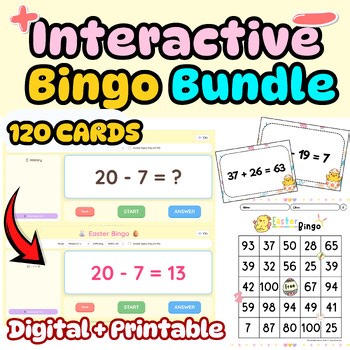 Interactive Easter Math Bingo Bundle | Addition & Subtraction within 10, 20, 100