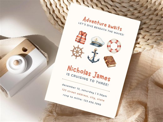 Nautical Sailor Ship Birthday Party Invitation Template for Boys and Girls Captain Ship Nautical Birthday Sailor Bash Invite for Kids Party - Etsy