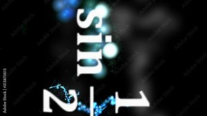 Math equations and formulas flying and disappearing in distance on abstract cosmic background. Science and mathematical research and development concept. Vertical format video.