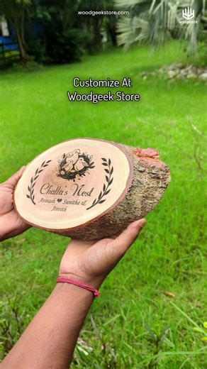 381K reactions · 202 shares | Rustic Wooden Nameplate With Natural Wood Bark From Rs. 1499. Engraved Wooden Nameplate Customized For Your Home. | Woodgeek Store India | Facebook