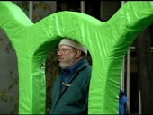 Chicken Little balloon preparation at the 'Inflation Eve' Macy's 79th...