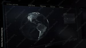 Innovative Earth Map UI Used By Agents To Find Location Of Airport In Chad. Earth Global Map UI Scanning Territory. Earth Map Scanning System Marix UI With Satellite Connection. User Interface