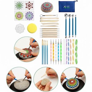 Set trusa instrumente de pictura in puncte, GlowforHome, pentru Mandala, decoratiuni, pietre, unghii, pentru artizanat, Decorarea casei, pictori, 38 piese, burete, tava, kit pensule, sabloane - eMAG.ro