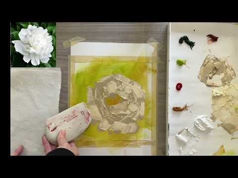 Paint a peony with modeling paste and catalyst wedge