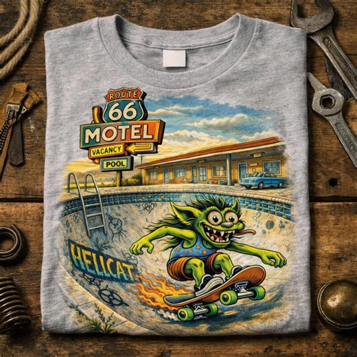 Hellcat Skateboard T-shirt, Route 66 Retro Skate Art Tee - Etsy
