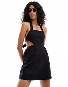 The Frolic birdie cross tie detail open back mini beach dress in black | ASOS