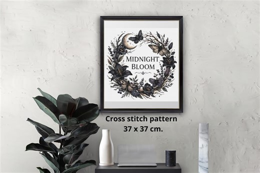 Midnight Bloom Cross Stitch Pattern, Dark Floral Moon Wreath Embroidery (PDF) - Etsy