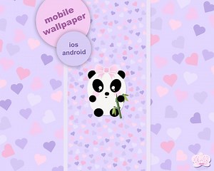 Cute Panda Mobile Wallpaper With Lavender Pink Hearts – Mobile Wallpaper | Instant Download - Etsy