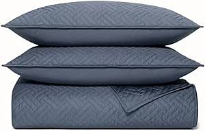BOLL & BRANCH Signature Basketweave Quilt Set - Prime Exclusive - Twin, Mineral - Luxury 100% Organic Cotton - 1 Bedspread, 2 Shams - Soft and Breathable