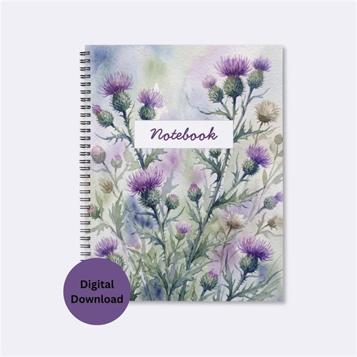 Watercolour Thistle Printable Notebook Pages, 6x8 Digital Journal Paper, Floral Notebook Cover, Aesthetic Lined Note Paper PDF Download - Etsy