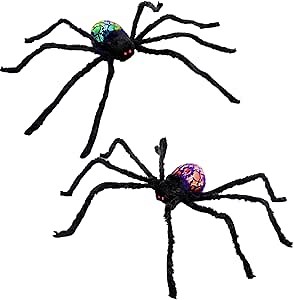 2 Pack 37'' Halloween Light Up Giant Spiders Decorations Halloween Decor Props for Outdoor, Yard, Patio and Haunted House