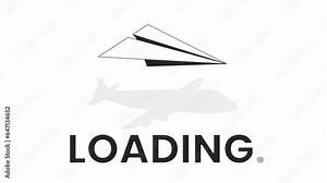 Flying paper airplane casting shadow bw loading animation. Paper plane flight outline 2D cartoon object 4K video loader motion graphic. Goals achieving. Vision aircraft animated gif isolated on white