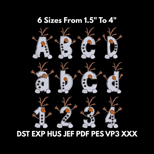 Snowman Alphabet Embroidery – A-Z - 0-9 – 6 Sizes – Digital Machine Embroidery Fonts Files - Etsy