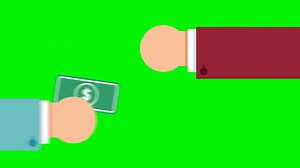 4k animation of giving money to a person on Green Screen, Chroma Key. Money exchanging concept with human hands and a bundle of dollars 4K footage.