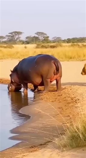 This Lion Regretted Standing Behind a Hippo 😳 #wildlife #animals #nature #funnyanimals #fyp