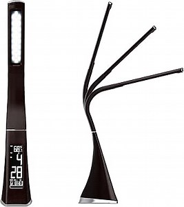 LED Desk Lamp – Touch Sensitive Dimmable Desk Lamp Bright Flexible LED Desktop Lamp with LCD Screen – Build with Date, Time, Temperature & Alarm - Brown