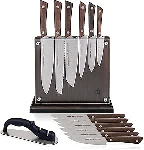 Schmidt Brothers-Cutlery Stone Series 14-Piece Kitchen Knife Set, High-Carbon German Stainless Steel Cutlery, Two-stage Knife Sharpener and Clear Acrylic Magnetic Knife Block