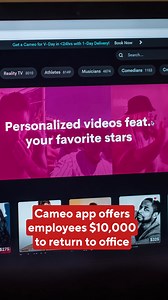 8.6K views · 19 reactions | Cameo, the app that makes celebrity video greetings, is offering employees $10,000 to return to their office. | CBS Evening News | Facebook