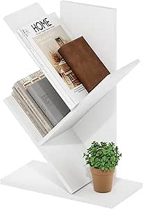 Furinno Tree Book Shelf, 3-Tier Bookshelf, Tree Bookcase for Room Decor, 8.4 x 15.7 x 21.3, for Living Room, Bedroom, Home Office, White