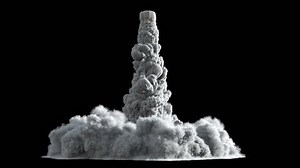 4K Rocket launch or Takeoff smoke and fire texture isolated on black background, with alpha, ready for compositing (uhd 3840x2160, ultra high definition, 1920x1080, 1080p) high detailed huge smoke