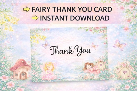 Fairy Thank You Card Printable, Fairy Birthday Thank You Card, Girls Fairy Party, Instant Download, Magical Garden Theme 5.5x4.2 Card - Etsy
