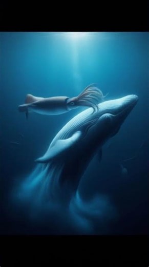 🐋 Whale vs Giant Squid – Battle in the Abyss