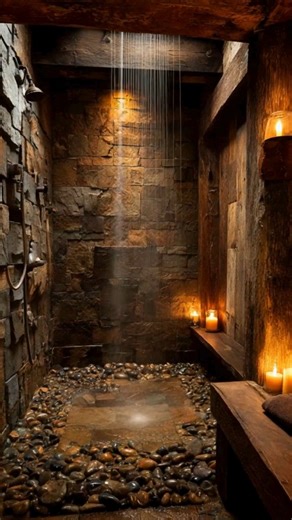 🔥 Rustic Spa Shower Vibes You’ll Obsess Over 🪵🕯️Turn your bathroom into a cozy escape with this warm, cabin-style shower 🌧️✨ Stone walls, wood beams, and glowing candlelight make it feel like a luxury retreat in the mountains. Total spa goals for rustic design lovers! #RusticBathroom #ShowerInspo #SpaVibes 🧖‍♀️🪨 | Courtney's World
