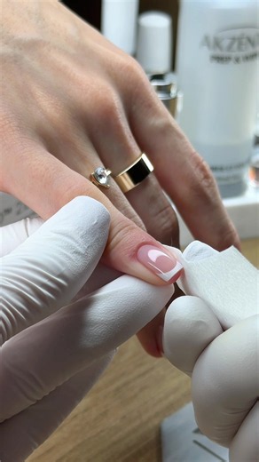 Classic French manicure 🤍 Soft square with a delicate, elegant French tip. Gel in Bottle — Classic Nude by kinetics Follow me to learn more about my technique.