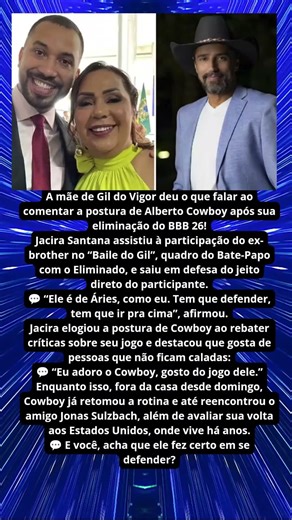 MÃE DE GIL DO VIGOR DEFENDE COWBOY