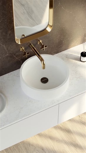 Silestone By Cosentino on Instagram: "The new Zoe TOP sink model by Silestone with Integrity technology, is a refined piece with circular geometry, that you can customize thanks to optional details and finishes. Moreover, Zoe TOP is available in several trendy colors by Silestone: Desert Silver, White Zeus and Et. Calacatta Gold. Watch this video to find the perfect variant for your desired bathroom design concept or visit cosentino.com/Silestone --- #Silestone #SilestonebyCosentino #Cosentino #