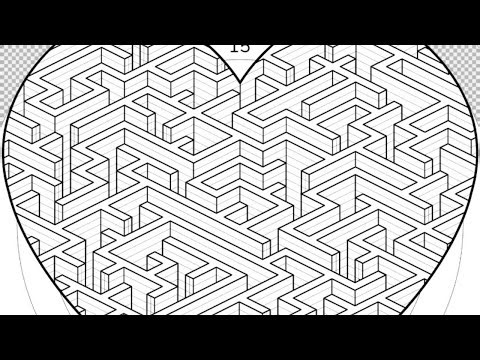 An intricate labyrinth forming a large heart pattern | Coloring Games