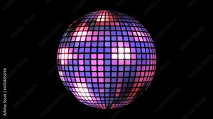 Light music disco ball animation on black background. Render disco ball in nightclub with shiny effects