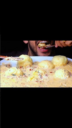 ASMR DUMPLINGS WITH CREAMY SPINACH SAUCE (EATING SOUNDS) MUKBANG